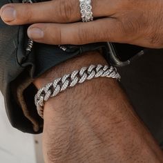 Classic Bling Bracelet, Classic Bling Bracelets, Classic Iced Out White Gold Bracelets, Luxury White Bling Bracelets, Luxury White Bracelets With Bling, Luxury Round Bracelets With Bling, Iced Out Diamond Cuban Link Bracelet, White Gold Diamond Bracelets With Bling, White Gold Diamond Bracelet With Bling