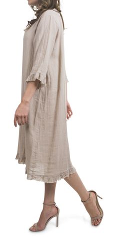 This dress is versatile and easy to use. Perfect for the beach or any other informal occasion. 75% linen 25% Cotton Made in Italy One Size Fits Most Model is 5'8 Spring Beach Linen Dress, Spring Linen Beach Dress, Linen Dress For Beach Season Day Out, Unlined Linen Vacation Dress, Relaxed Fit Linen Dress For Vacation, Linen Beach Cover-up Dress For Spring, Beige Linen Vacation Dress, Linen Beach Dress Cover-up For Beach Season, Linen Beach Dress For Spring Day Out