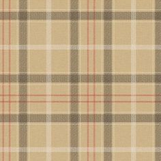 a tan plaid fabric with red and white stripes on it's edges, as well as the checkered pattern