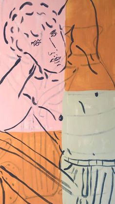 A figurative painting depicting a male form posing against a color blocked pink and orange background. Global Perspectives, Architecture Europe, Men Painting, 2024 Art, House Of Orange, Matisse Inspired, Drawing Wall, Art Male