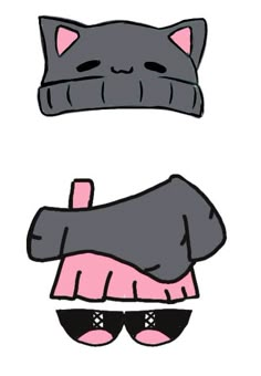 a black cat wearing sunglasses and a pink dress with a hat on it's head