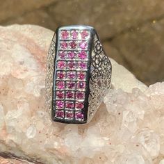 Pink Rhodolite Garnet 925 Sterling Silver Ring, Size 8.5 Silver Pink Sapphire Ring As Gift, Silver Pink Sapphire Rings For Gift, Silver Jewelry With Pink Sapphire Gemstone, Silver Jewelry With Pink Sapphire Accent Stones, Formal Silver Pink Sapphire Jewelry, Formal Silver Pink Sapphire Rings, Fine Jewelry Silver Ring With Pink Sapphire, Silver Pink Sapphire Ring In Fine Jewelry Style, Pink Sterling Silver Rings With Stones