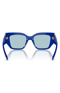 Statement-making frames fitted with UV-protective lenses bring a modern aesthetic to these Italian-made sunglasses with logo-stamped temples. 51mm lens width; 20mm bridge width; 140mm temple length 100% UV protection Acetate Made in Italy Modern Blue Sunglasses For Pool, Modern Blue Sunglasses With Uv Protection, Modern Blue Cat Eye Sunglasses With Tinted Lenses, Modern Blue Square Frame Sunglasses, Modern Blue Cat Eye Sunglasses With Polarized Lenses, Modern Blue Anti-reflective Sunglasses, Modern Blue Sunglasses With Mirrored Lenses, Blue Square Frame Sunglasses With Tinted Lenses, Modern Blue Cat Eye Sunglasses With Gradient Lenses