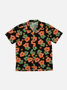 Arvid Flower Hawaii Shirt Black Spring Collared Shirt With Hibiscus Print, Spring Hibiscus Print Collared Shirt, Patterned Collared Camp Shirt With All Over Print, Multicolor Floral Print Top With Camp Collar, Multicolor Floral Print Tops With Camp Collar, Relaxed Fit Camp Shirt With All-over Print, Multicolor Collared Hawaiian Shirt With Floral Print, Collared Camp Shirt With All Over Print For Spring, Spring Shirt With All Over Print And Camp Collar