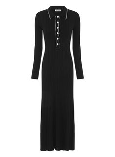 Ribbed Maxi Dress For Work, Fitted Dress With Ribbed Collar, Ribbed Maxi Dress For Formal Occasions, Knitwear Tops, Contrast Trim, Full Sleeve, Sleeve Cotton, Dresses For Sale, New Dress