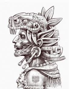 a drawing of a human head with many different things on the face and neck,