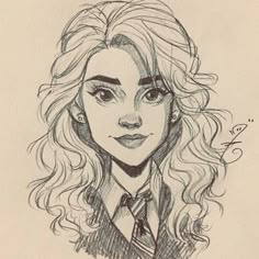 a drawing of a girl with curly hair