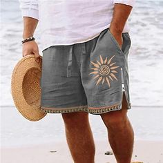 Category:WE-Pants; Season:Spring,Summer; Fabric:Polyester; Gender:Men's; Style:Vintage,Ethnic Style,Retro Vintage; Elasticity:Micro-elastic; Occasion:Casual,Beach,Daily,Holiday; Fit Type:Regular Fit; Function:Breathable,Soft,Comfort; Waistline:Mid Waist; Pattern:Graphic Prints,Sun; Design:Zipper,3D Print,Pocket,Elastic Waist; Brand:OUKU; Pants Type:Board Shorts,Swim Trunks,Swim Shorts; Fly Type:Drawstring,Elasticity; Front page:FF; Listing Date:07/08/2023; Production mode:External procurement; H Bohemian Short Summer Bottoms, Casual Shorts For Beach Season Festivals, Bohemian Bottoms With Pockets For Vacation, Casual Boho Print Bottoms For Beach, Bohemian Bottoms With Built-in Shorts For Summer, Bohemian Style Short Bottoms For Beach Season, Bohemian Beach Bottoms Short Length, Bohemian Short Bottoms For Beach Season, Bohemian Short Bottoms For Beach