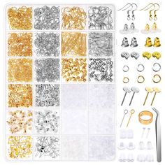 PRICES MAY VARY. 【EARRING KIT】 Anezus earring making kit contains tweezers, jump ring opener, 2320 pieces 24 style earring findings: earring stub backs (plastic, gold and silver), earring posts (gold, silver), earring hooks (gold, silver), eye pins (gold, silver) and open jump rings (gold, silver). You can use it to make or repair your earring and jewelry 【A VARIETY OF STYLES EARRING BACKS AND FINDINGS】 This earring making supplies kit includes 12 kinds of earring backings, various sizes, univer Earring Making Supplies, Earrings Diy Handmade, Make Jewellery, Earring Kit, Polymer Clay Jewelry Diy, Jewelry Making Kit, Earring Making, Clay Jewelry Diy, Handmade Wire Jewelry