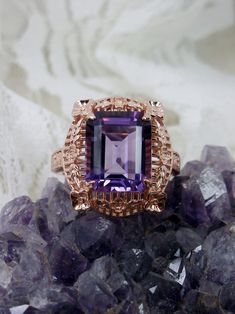 Amethyst Ring, Natural Amethyst, purple gemstone, rose gold plated sterling silver ring, Victorian jewelry, picture frame, Silver Embrace Jewelry, D227 Classic Amethyst Rose Gold Jewelry, Intricate Rose Gold Sterling Silver Jewelry, Classic Rose Gold Amethyst Jewelry, Fine Jewelry Amethyst Ring With Intricate Design, Fine Jewelry Amethyst Ring With Intricate Design For Anniversary, Filigree Amethyst Ring For Anniversary, Fine Jewelry Amethyst Filigree, Rose Gold Amethyst Ring As A Gift, Formal Rose Gold Hallmarked Amethyst Ring