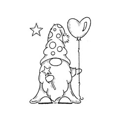 a black and white drawing of a cartoon character holding a balloon with stars on it