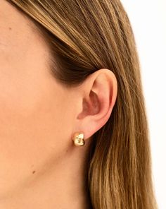 Why We Love Them: Your ear stack just got an upgrade with these cool-girl huggies. Take on the bold gold trend by wearing them solo, or, stack with our matching Bold Gold Cloud Ear Cuff for a look that will turn heads. Timeless Round Huggie Earrings With Polished Finish, Modern Huggie Earrings For Formal Occasions, Timeless Polished Huggie Earrings For Formal Occasions, Modern Round Cut Huggie Earrings For Formal Events, Timeless Polished Finish Huggie Earrings For Formal Occasions, Timeless Yellow Gold Jewelry With Shiny Finish, Gold Round Cut Huggie Earrings In Fine Jewelry Style, Gold Round Cut Huggie Earrings Fine Jewelry, Elegant Formal Huggie Earrings With Shiny Finish