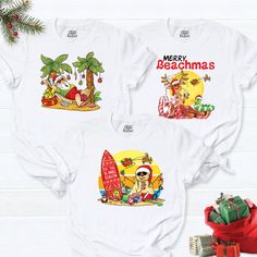 Celebrate the holiday season with style and a touch of tropical flair with our Family Tropical Christmas Shirts! Whether you're headed on a beach vacation or just want to bring the beach vibes to your Christmas festivities, our Beach Christmas Group Cruise Tshirt is the perfect choice. These Hawaiian Christmas Shirts capture the essence of Xmas in a more relaxed and laid-back atmosphere, perfect for your holiday getaway. Embrace the spirit of Christmas in July and make a statement with our Xmas Fun White T-shirt For Holiday, Holiday Crew Neck Tops For Beach Season, White T-shirt For Vacation, Crew Neck Tops For Beach Season Holiday, Fun T-shirt For Beach Season Holiday, White T-shirt For Beach Holiday, Casual T-shirt For Beach Season Holiday, Casual T-shirt For Beach Holiday, Graphic Print Tops For Holiday Vacation