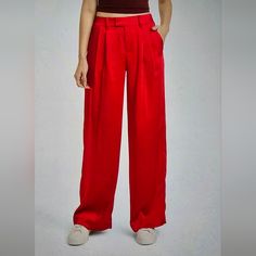 A New Day High-Rise Wide Leg Satin Pants Color Red Size 16 Waist 19inches Stretch Rise 11inches Inseam 31inches Nwot Item 2002 Red Relaxed Fit Full Length Bottoms, Red Relaxed Fit Wide Leg Pants For Spring, Red Wide Leg Pants Relaxed Fit For Spring, Red Wide Leg Pants For Spring, Red Relaxed Fit Pants For Workwear, Red High-waisted Relaxed Fit Bottoms, Red Full-length Workwear Pants, Elegant Red High-waist Wide Leg Pants, Red Cotton Wide-leg Pants