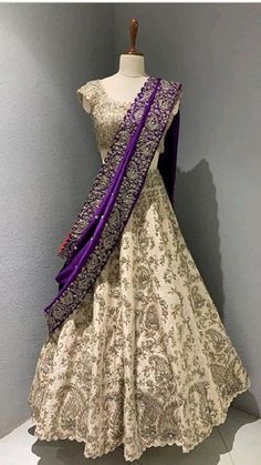 Pattu Lehenga, Draping Styles, Purple Lehenga, Lehenga Saree Design, Bridal Sarees South Indian, Half Saree Lehenga, Indian Outfits Lehenga, Long Gown Design