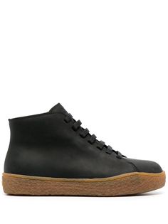 black calf leather recycled polyester front lace-up fastening short side zip fastening branded insole flat rubber sole round toe This item is crafted with leather that has been produced in a certified Leather Working Group (LWG) or ICEC tannery, ensuring the production process has a reduced environmental impact. Learn more about what makes a product Conscious on our Conscious Criteria page Environmental Impact, Leather Working, Sneakers Black, Production Process, Womens Shoes Sneakers, High Top, Side Zip, Calf Leather, Lace Front