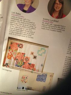 an article in a magazine about quilting with pictures of two women and one man