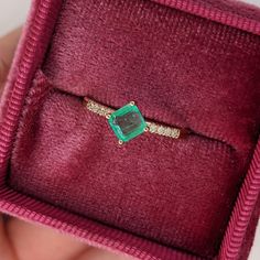 This bright glowing green ring features a 0.52-carat Asscher cut emerald with natural earth-mined diamonds, all set in solid 14K gold. This ring can be a beautiful May birthstone gift for your loved ones! This ring is made with solid 14K Gold and naturally Earth-mined SI / G-H diamonds. As listed, this ring is ready to ship. If you're interested in purchasing this setting with a different center stone please message us! Designer Silver Jewellery, Green Emerald Ring, Green Ring, Green Rings, Jewelry Showcases, May Birthstone, Asscher Cut, Birthstone Gifts, Green Emerald