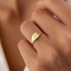 14k Gold Signet Ring / 14K Gold Geometric Pinky Ring / Square Signet Ring For Women / Simple Thick Band Ring By Ferkos Fine Jewelry   ▶ Item Details * Handmade * Made to Order * Gold KT: 14K Solid Gold (also available in 18K) * Gold Color Options: Rose Gold, Yellow Gold, White Gold * Signet: 6.5 x 6.5 MM * Ready to Ship in 3-10 Business Days ▶ See more of our Gold Wedding Bands here - https://etsy.me/3X3uf9F ▶ See our storefront here - http://etsy.me/2lUcVnH  ▶ All store sections here * Diamond Rings - http://etsy.me/2lwKUl8 * Diamond Earrings - http://etsy.me/2lyqVBP * Diamond Necklace - http://etsy.me/2mqa6O1 * Diamond Bracelets - http://etsy.me/2mVrAB5 * Gold Necklaces - http://etsy.me/2lUxj86 * Gold Bracelets - http://etsy.me/2l9VKBr * Gold Bangle - http://etsy.me/2l9VKBr * Gold Earrin Classic Gold Plated Rings With Diamond Cut, Classic 14k Gold Filled Rings, Dainty Yellow Gold Signet Ring In Recycled Gold, Dainty Yellow Gold Recycled Signet Ring, Dainty Recycled Yellow Gold Signet Ring, Minimalist Diamond Cut Signet Ring, Fine Jewelry Diamond Cut Open Signet Ring, Yellow Gold 14k Round Band Ring, Fine Jewelry Open Signet Ring With Diamond Cut