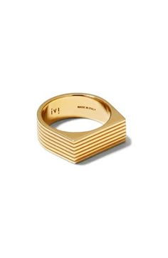 A modern take on a classic ring will be worn on endless repeat. 3/8" band width Sterling silver/rhodium plate or 18k-gold plate Made in Italy Men Wedding Ring Design, Unique Ring Designs For Men, Male Gold Ring, Men Rings Gold, Pinky Ring Mens, Unique Mens Wedding Bands, Men Gold Ring, Gold Jewelry For Men, Ring Silver Men