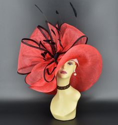 ✿*.Key Features: This red color has orange shade. 100% high quality Sinamay woven material, wide brim with Jumbo bows. It's more beautiful in person! Light and comfortable! Great for Kentucky derby, weddings, Royal Ascot, horse races, cocktails, tea party, or any hat wearing occasion. Hat base size: From front to back appr: 20.5" (52cm) From left to right appr: 21.25" (54cm) Wide brim Appr: 7~8" Head girth: 22.5" (57cm) , adjustable string inside to make smaller to fit your head. If you want other colors in this style, just search the same item code in my store, you will find them. ✿*.Tip.*✿ ❣️If you want a customized piece, please follow the instructions below: 🔹Present style of hat or fascinator you would like from the store, with additional photos of your outfit and any other details y Red Top Hat For Spring Church, Red Top Hat For Spring Church Events, Red Top Hat For Summer Church, Red Top Hat With Curved Brim For Spring, Red Curved Brim Top Hat For Spring, Red Short Brim Top Hat For Spring, Red Top Hat For Formal Spring Occasions, Adjustable Brimmed Red Fascinator, Adjustable Red Brimmed Fascinator