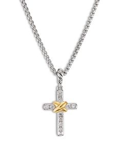 David Yurman Petite Cross Necklace in Sterling Silver & 18K Yellow Gold with Diamonds, 17 Designer Yellow Gold Necklace For Anniversary, Designer Diamond Necklace In White Gold, Cross Pendant Necklace, Christmas 2024, David Yurman, Cross Pendant, Cross Necklace, Silver Gold, Jewelry Accessories