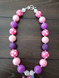 Cute Purple Beaded Necklace, Fun Pink Necklace For Birthday, Fun Round Beads Necklace For Birthday, Fun Round Bead Necklaces For Birthdays, Fun Round Beads Necklaces For Birthdays, Fun Round Beads Necklaces For Birthday, Personalized Pink Round Bead Necklaces, Personalized Pink Round Beads Necklace, Playful Adjustable Purple Necklace