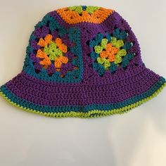 *New* Handmade By Me 100% Cotton Handmade Purple Beanie Hat, Purple Crochet Hat For Spring, Handmade Purple Crochet Hat For Spring, Handmade Purple Hat One Size, Purple Sun Hat With Short Brim For Vacation, Purple Short Brim Sun Hat For Vacation, Purple One Size Fits Most Festival Hat, Purple Festival Hat, One Size, Retro Bucket Hat For Beach