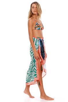 Marine Kaaw Handcrafted Sarong Cover Up – Sole Notte Bohemian Sarong With Tropical Print For Pool, Bohemian Sarong With Tropical Print For Beach Season, Bohemian Tropical Print Sarong For Pool, Green Sarong For Beach And Spring Season, Spring Green Sarong For Beach, Bohemian Printed Sarong For Pool, Green Bohemian Sarong For Vacation, Green Bohemian Sarong For Summer, Bohemian Sarong For Poolside Vacation