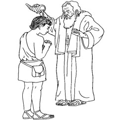 an image of jesus talking to a man with a bird on his head coloring page