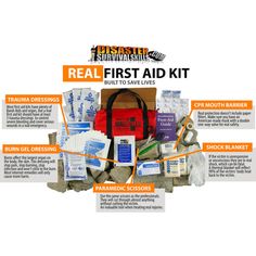 the first aid kit is packed with medical supplies