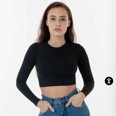 Los Angeles Apparel Garment Dye Long Sleeve Crop Top S Black Versatile Fitted Black Crop Top, Black Crew Neck Versatile Top, Black Workout Tops For Fall, Versatile Black Stretch Crop Top, Versatile Black Crew Neck Crop Top, Black Long Sleeve Crop Top For Workout, Versatile High Stretch Black Crop Top, Black High Stretch Seamless Crop Top, High Stretch Seamless Black Crop Top