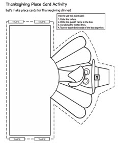 the thanksgiving place card activity is shown in this paper cut - out pattern, which includes an image of a turkey