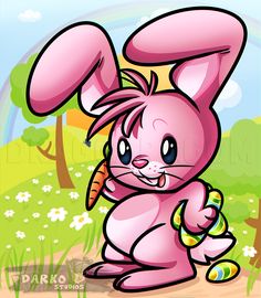 a cartoon bunny holding a carrot in its hand