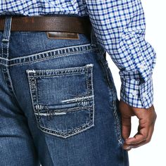 Rugged Fitted Washed Jeans, Rugged Fitted Denim Blue Bottoms, Fitted Rugged Denim Blue Bottoms, Rugged Denim Bottoms With Belt Loops, Fitted Dark Wash Jeans With Belt Loops, Rugged Fitted Straight Leg Jeans, Rugged Fitted Denim Jeans, Rugged Cotton Jeans With Belt Loops, Rugged Fitted Distressed Bottoms