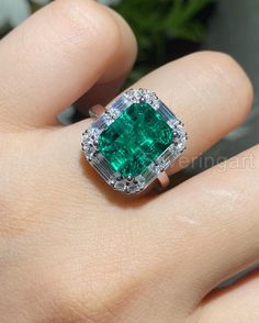 Huge Quality Octagon Emerald & Baguette Diamond Engagement Ring, White Gold Ring, May Birthstone Emerald, Thanksgiven Ring, Dainty Halo Ring Ring information: Main stone : Natural Emerald & Diamond  Metal type:  Yellow Gold Stone Cut / Shape : Faceted / Octagon & Baguette, Round Birthstone : May Month Metal stamp / Hallmarked : Yes Certificate : Yes This listing is only for one ring * Customization is always welcome and please feel free to contact with me if you have any design ideas! IMPORTANT: Luxury Gia Certified Emerald Cut Gemstones, Gia Certified Octagon Emerald Ring In White Gold, Gia Certified Emerald Cut Gemstone For Fine Jewelry, Gia Certified White Gold Octagon Emerald Ring, Gia Certified Emerald Cut Fine Jewelry Gemstones, Emerald Cut Diamond Fine Jewelry, Gia Certified Octagon Emerald Ring, Emerald Ring With Baguette Diamonds Gift, Luxury Octagon Emerald Ring With Prong Setting