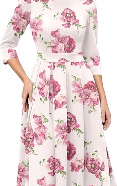 Women's Floral Vintage Dress Elegant Midi Evening Dress 3/4 Sleeves Women Vacation Outfits, Shirt Dresses For Women, T Shirt Dresses