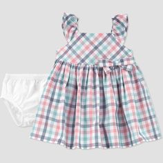 This 2-piece set for babygirl is perfect for elevating her look and for special occasions. From Just One You made by Carter's, it takes all the guesswork out of their look of the day. The matching diaper bloomer covers baby's bottom and the dress features flutter sleeves and the cutest little details to keep baby both sweet and stylish. If she's walking, she can twirl and play with ease in this little dress. This 2-piece set for baby girl is so cute and simply will not disappoint. Size: 3T. Colo Frills Dress, Tartan Plaid Dress, Target Baby, Blue Plaid Dress, Sparkly Shoes, Green Velvet Dress, Baby Bottoms, Baby Cover, Look Of The Day