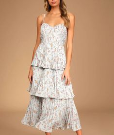 Best Summer Wedding Guest Dresses: Lulus Floral Bustier Dress Bustier Midi Dress, Floral Dress Outfits, Lulu Fashion, Wedding Guest Dresses, Bustier Dress, Halter Tops, Blue Floral Print, Red Midi Dress, Wedding Guest Dress Summer