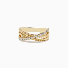 Effy D'oro 14K Yellow Gold Diamond Crossover Ring Diamond Crossover Ring, Crossover Diamond Ring, Crossover Ring, Gold Rings Fashion, Rings Fashion, Yellow Stone, Gold Yellow, Crossover, Round Diamonds