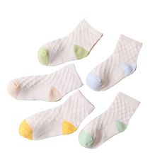 5-piece Cotton Mesh Socks - PrettyKid Non-slip Cotton Socks For Playtime, Comfortable White Cotton Socks, Playful Soft White Socks, Soft White Spring Socks, White Non-slip Socks For Summer, Playful Non-slip Cotton Socks, Beige Cotton Socks For Summer, Multicolor Cotton Socks For Playtime, Casual Cotton Socks For Playtime