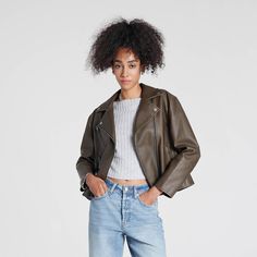 This long-sleeve biker jacket draws inspiration from 90s fashion and the nostalgia of the early 2000s. Featuring a stylish moto collar and crafted from vintage washed fabric for a retro vibe, it includes classic vintage metal hardware embellishments that add a touch of flair. Available in rich burgundy and pebble grey, this jacket seamlessly blends practicality with fashion-forward design. Wild Fable™: A look for every story. Spring Retro Leather Jacket With Zipper Closure, Spring Retro Leather Jacket With Zipper, Retro Spring Biker Jacket With Zipper Closure, Retro Biker Jacket With Zipper For Spring, Retro Biker Jacket With Zipper Closure For Spring, Casual Biker Jacket With Zip Fly For Streetwear, Fall Biker Cropped Jacket With Zipper Closure, Retro Winter Biker Jacket With Zipper Closure, Urban Brown Biker Jacket For Fall