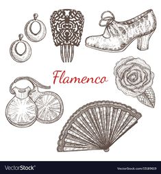 hand drawn fashion items with the word flamenco