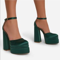 I Love The Shoes!!!! Unfortunately I Ordered A Wrong Size :( Green Chunky Platform Heels With Closed Toe, Green Platform Heels With Round Toe, Green Prom Shoes, Green Platform, Ego Shoes, Closed Toe Heels, Cute Shoes Heels, Prom Inspo, Green Heels