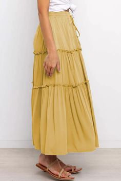 Yellow High Waist A-line Drawstring Maxi Skirt Yellow Tiered Maxi Skirt Lined, Yellow Cotton Flowy Maxi Skirt, Yellow Flowy Full Maxi Skirt, Yellow Lined Maxi Skirt, Yellow Relaxed Flared Maxi Skirt, Fall Style, Petticoat, Maxi Skirt, High Waist