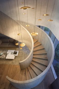 Ginger Wood Pendant Light - SamuLighting Concrete Villa, Staircase Lighting Ideas, Brass Lights, Cosy Lighting, Staircase Lighting, Wood Pendant Light, Multi Light Pendant, Portable Table, Brass Lighting