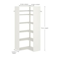 an image of a white pantry shelving unit with measurements for the door and shelves