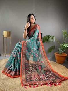 Designer Cotton silk Kalamkari Saree for women, Rich Look Indian Traditional Extra Ordinary Designer Print Saree,Saree readymade USA, Ship from USA, Designer wedding saree, Saree new collection 2024, Festive wear saree for women, Saree blouse unstitch USA, Saree blouse readymade USA --------------------------------- S A R E E ● D E T A I L S --------------------------------- ● Petticoat : On request Extra Charges ● Fabric : Kalamkari Pure Soft Silk Cotton Saree ● Blouse : Matching Unstitched Piece ● Occasion : Wedding, Party, Festive, Functions Or All Occasions  ● Includes : 1 Saree, 1 Blouse Piece ● Saree length : 5.5 meter ● Blouse piece : 0.8 meter ● Wash Instruction:- Dry Clean Only 👉🏻 Premium quality Product with Fine Finishing. 👉🏻 Gift for Women. 👉🏻 If You Want Stitched Blouse. Luxury Pre-draped Kalamkari Saree For Festive Occasions, Luxury Multicolor Cotton Silk Saree, Cheap Cotton Festive Saree, Women's Saree Blouse With Meenakari, Luxury Elegant Saree With Kalamkari Print, Luxury Kalamkari Print Choli For Saree, Luxury Kalamkari Print Saree For Traditional Ceremonies, Luxury Kalamkari Print Saree For Festivals, Luxury Kalamkari Print Saree Set