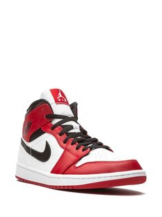 Find JORDAN Air 1 Mid Chicago 2020 Sneakers on Editorialist. red/white/black leather/rubber round toe flat rubber sole front lace-up fastening branded insole ankle-length These styles are supplied by a premium sneaker marketplace. Stocking only the most sought-after footwear, they source and curate some of the most hard to find sneakers from around the world. Air Jordan 1 Mid Chicago, Jordan Air 1 Mid, Jordan 1 Mid Chicago, Jordan Wings, Jordans Retro, Red Jordans, Jordan Air, Nike Air Jordans, Wings Logo