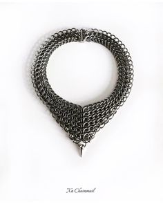 Chainmail Persian Sheet & Spike Choker Round Chainmail Metal Jewelry, Round Metal Chainmail Jewelry, Black Stainless Steel Chainmail Jewelry, Unique Silver Stainless Steel Jewelry, Unique Metal Chain Link Jewelry, Gunmetal Jewelry With Silver Chain, Unique Silver Stainless Steel Necklaces, Unique Silver Stainless Steel Necklace, Black Metal Chainmail Necklace